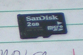 close-up of 2GB microSD card
