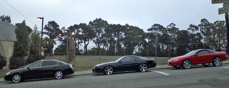 three cars on big, bigger, biggest rims