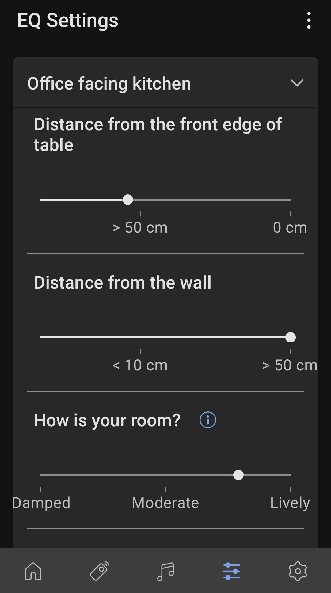screenshot of the audio adjustment in basic mode of the KEF Android app