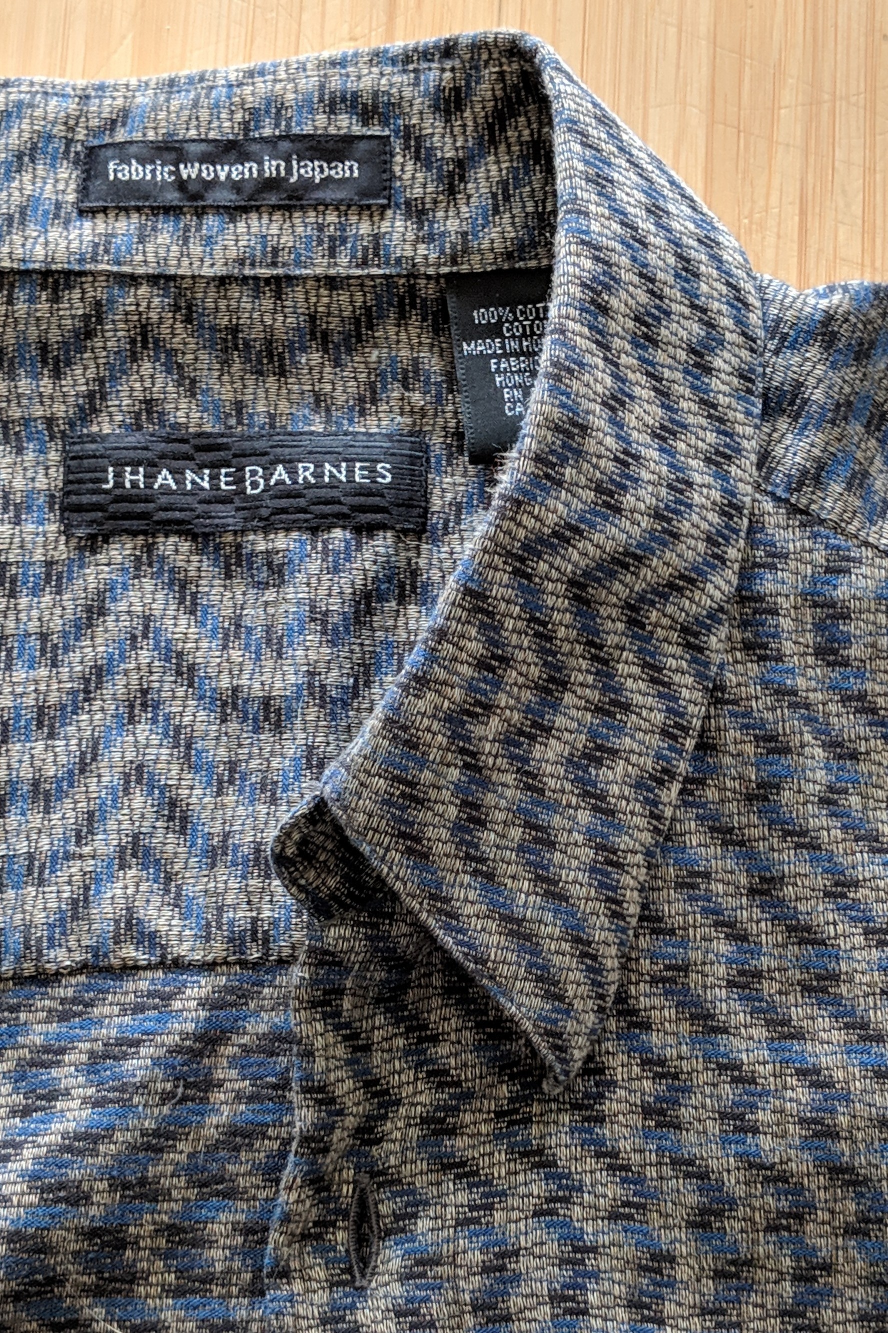 Jhane Barnes shirt, fabric woven in Japan