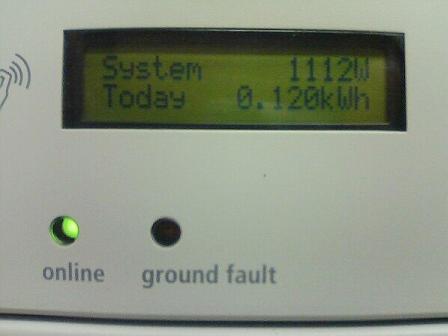 Xantrex inverter shows 1112 Watts instantaneous, 0.120 kWh so far