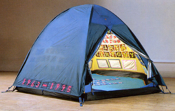 photograph of Tracey Emin's mixed media conceptual artwork "Everyone I Have Ever Slept With 1963–1995", a tent to which she appliquéd the names of, literally, everyone she had ever slept with